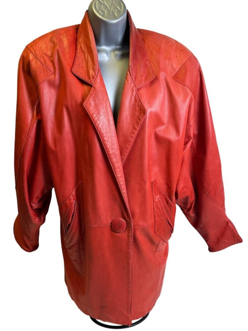 Luskey’s Vintage 80s Red Leather Batwing Dolman Blazer Jacket Women’s Small